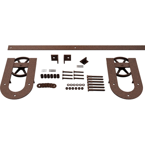 Ekena Millwork Premium Wagon Wheel Horseshoe Barn Door Hardware Set w/ 5' Track for 2 1/4" Doors, Copper Vein GB600155H2WCV - main